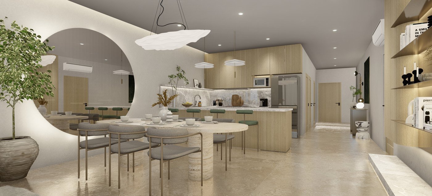 Living, kitchen and dining