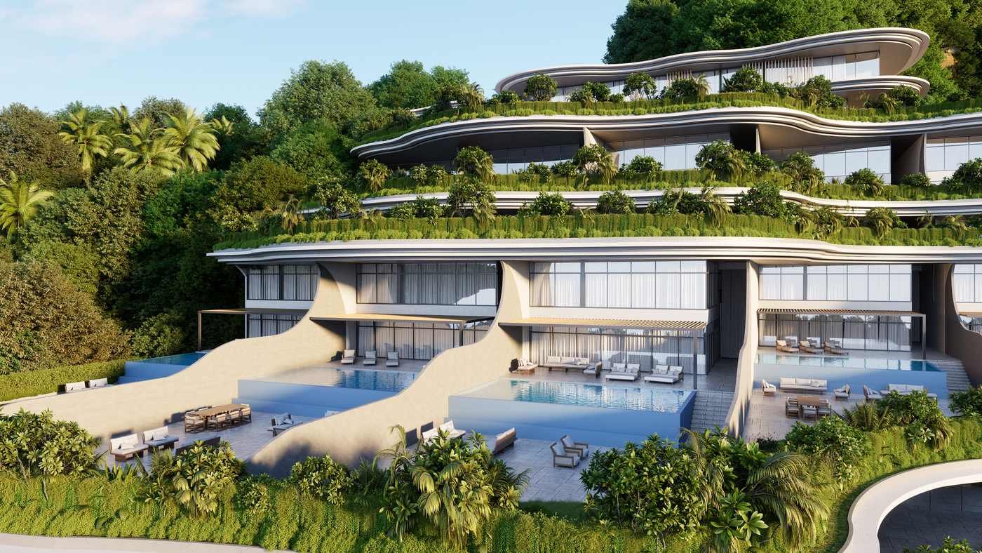 Pool terraces in the evening
